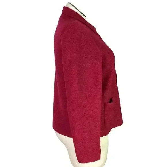 Lands End Women 14P Boiled Wool Button Cardigan Sweater Red Pockets Collar VTG - Picture 3 of 5